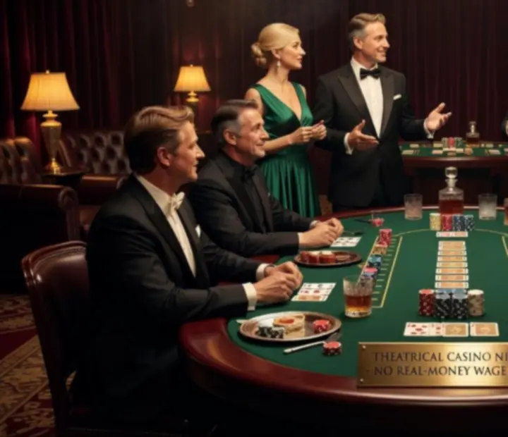 Elegáns, offline casino-hangulatú est házigazdákkal és tematikus asztalokkal