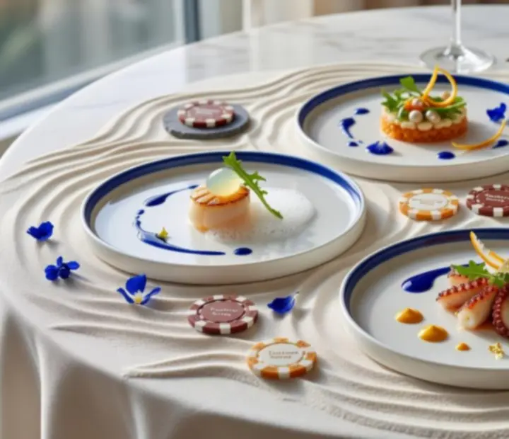 Fine dining kóstolómenü elegáns tálalásban.